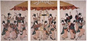La danse Sumiyoshi, triptyque, c.1791