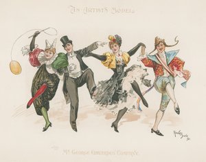 Un groupe de deux hommes et deux femmes, tous en costume, en train de danser (lithographie couleur) - Howard Davie