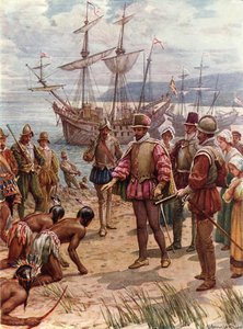 Sir Walter Raleigh débarquant en Virginie