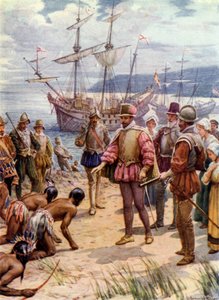 Sir Walter Raleigh débarquant en Virginie