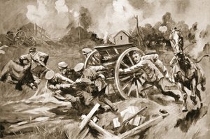 Sergent-maréchal T. Harrison sauvant des chevaux et des canons d