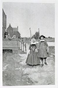 Le long du canal dans le vieux Manhattan, illustration de 