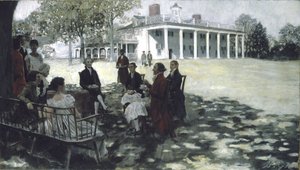 Martha et George Washington recevant leurs amis sur la pelouse de Mount Vernon, 1898 - Howard Pyle