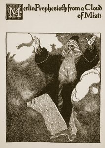 Merlin prophétise depuis un nuage de brume, illustration de 