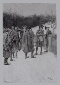 Paul Revere apportant des nouvelles à Sullivan, gravé par F.H. Wellington, illustration de 