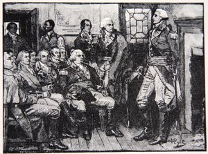 Washington et ses généraux en consultation, 15 mars 1783, illustration de Harper
