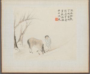 Album de Peintures de Paysages Illustrant de Vieux Poèmes : Un homme et un cheval près d