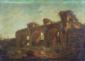 La Basilique de Maxence dans le Forum Romain avec Paysans et Bétail au Premier Plan