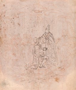 Conception pour un frontispice : Un évêque conférant un honneur, scène dans un cartouche - Hubert Francois Gravelot