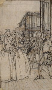 Illustration littéraire avec deux dames et deux messieurs dans une rue