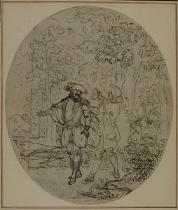 Étude pour une deuxième édition, jamais publiée, de "La Partie de Chasse de Henri IV" de Colle, Acte II, Scène 11 - Hubert Francois Gravelot