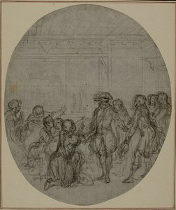 Étude pour une deuxième édition, jamais publiée, de "La Partie de Chasse de Henri IV" de Colle, Acte III, Scène 13 - Hubert Francois Gravelot