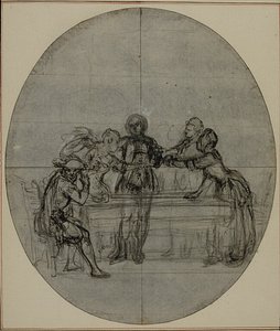Étude pour une deuxième édition, jamais publiée, de "La Partie de Chasse de Henri IV" de Colle, Acte III, Scène 10 - Hubert Francois Gravelot