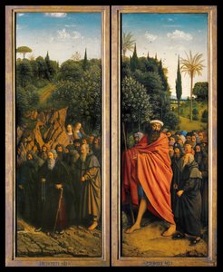 Les Ermites et les Pèlerins guidés par Saint Christophe du côté droit du Retable de Gand