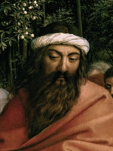 Les pèlerins guidés par Saint Christophe, détail de Saint Christophe, du côté droit du Retable de Gand - Hubert & Jan van (1390 1441) Eyck