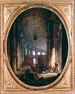 Intérieur de la colonnade de Saint-Pierre, Rome, au moment du conclave de 1769 - Hubert Robert
