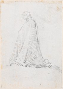 Figure agenouillée en robe à capuche (verso)