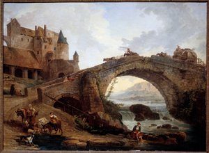 Paysage avec pont Peinture par Hubert Robert (1733-1808) 1776 Dim. 0,76x1,04 m Montpellier, musée Fabre