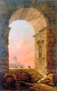 Paysage avec une arche et la basilique Saint-Pierre à Rome, 1773 - Hubert Robert