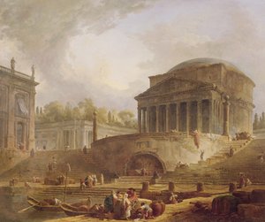 Porto di Ripetta à Rome, avec le Panthéon, tableau architectural, 1766 - Hubert Robert