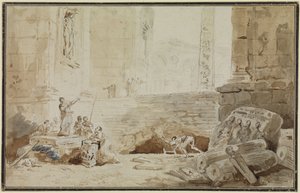 Caprice romain avec une chanteuse des rues - Hubert Robert