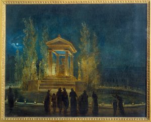 Le mausolée temporaire de Jean Jacques Rousseau (1712-1778) sur le bassin des Tuileries avant la translation de ses cendres au Panthéon. Peinture par Hubert Robert (1733-1808) 1794 Paris, Musée Carnavalet