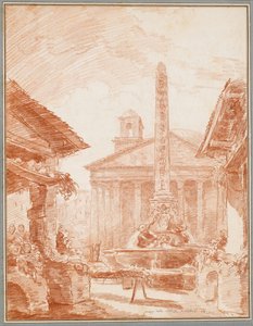 Vue de la Piazza della Rotonda à Rome avec la fontaine des Tritons et la façade du Panthéon