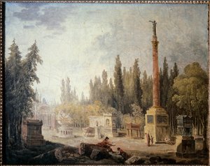 Vue du jardin du Musée des Monuments Français. Peinture de Hubert Robert (1733-1808) 18ème siècle. Paris, musée Carnavalet