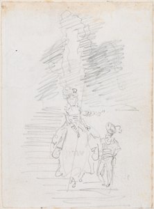 Femme et petite figure masculine sur un grand escalier [recto]