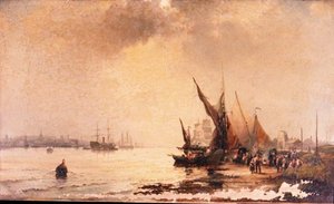 Pêcheurs sur le rivage dans une scène d