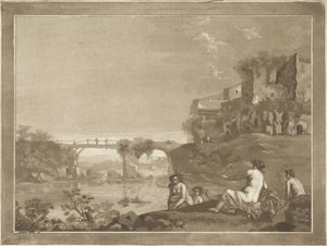 Paysage avec des nymphes se baignant