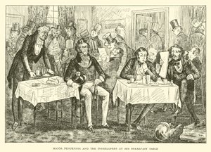 Le major Pendennis et les intrus à sa table de petit-déjeuner (gravure) - Hugh Thomson