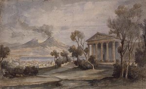 La Villa Saliceti, Naples en bas et le mont Vésuve au loin