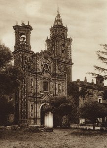 Mexique : Eglise de San Francisco, vue antérieure (photo n/b) - Hugo Brehme