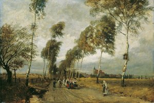 Route de campagne avec allée de bouleaux