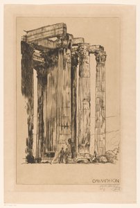 Olympieion avec deux hommes devant une colonne