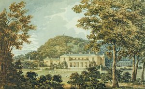 La façade sud avec la façade est en perspective, du Livre Rouge pour Antony House, vers 1812 - Humphry Repton