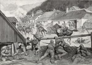 Des cosaques pillards surpris par des troupes hongroises dans un village hongrois