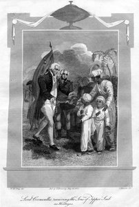 Lord Cornwallis 1738-1805 recevant les fils de Tippoo Saib comme otages, 1816