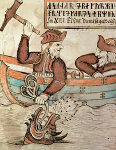 Thor pêchant le serpent de Midgard, depuis le bateau du géant Hymir
