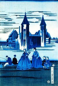 Deux dames avec deux enfants - Idikawa Yoshikadzu