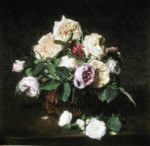 Roses dans un panier sur une table