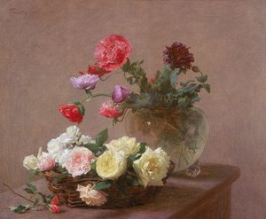 Coquelicots dans un vase en cristal, ou panier de roses, 1890 - Ignace Henri Jean Fantin Latour