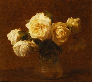 Six Roses Jaunes dans un Vase