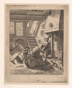 Femme faisant des crêpes avec un homme et des enfants - Ignace Joseph de Claussin (attributed to)