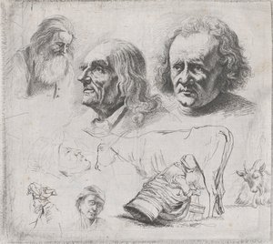 Étude de six têtes et une laitière, 1816 - Ignace Joseph de Claussin