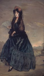 Femme avec mantille, fleurs et éventail