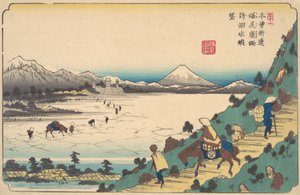Lac Suwa depuis le col de Shiojiri, vers 1835