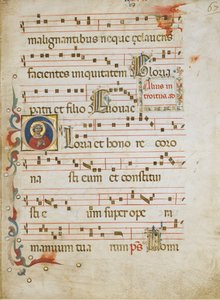 Feuille de manuscrit avec une sainte femme possiblement Dorothée dans une Initiale G, vers 1330-40