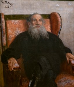 Léon Tolstoï dans un fauteuil rose